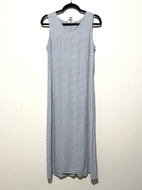 LL Bean Womens Rayon Cottagecore Maxi Slip Dress 10P Blue Ditsy Floral Pastoral